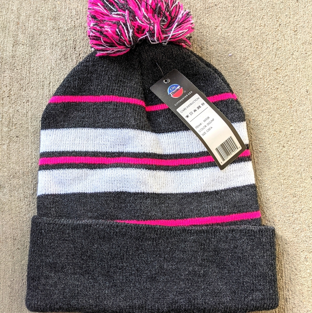 NWT Pink/Grey Stripe Beanie
